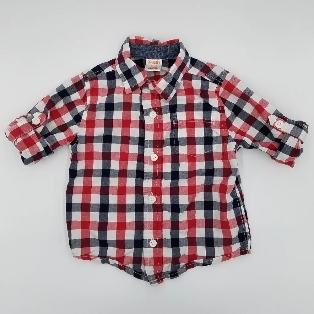 Gymboree Button Down Plaid Polo Shirt 12-18m